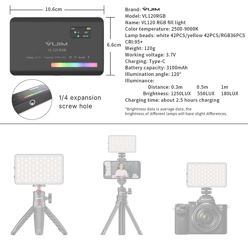 Ulanzi VL120 RGB Camera Video  - Photography Bulb recension och pris